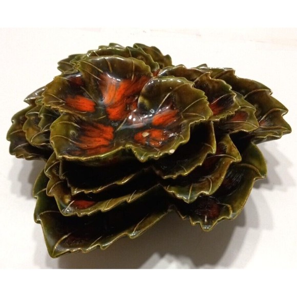 4 Fall Leaves Nesting Serve Dishes Vintage Hand Painted Glazed 1975 - Picture 8 of 8